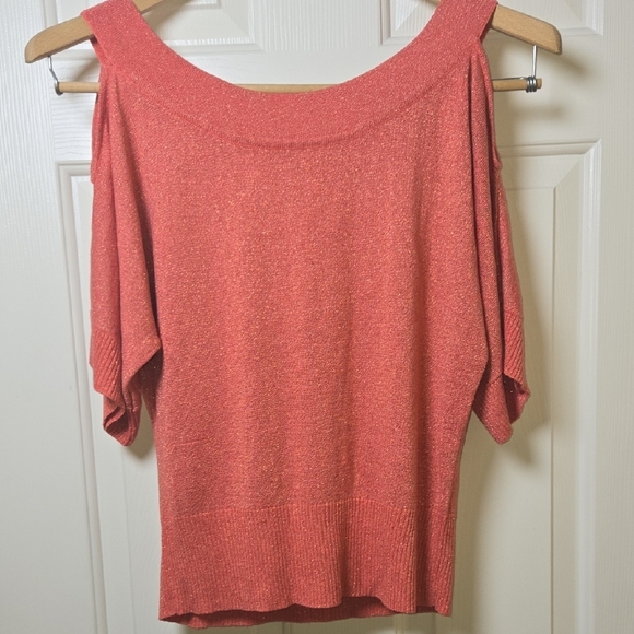 Joseph A Coral Sparkly Knit Batwing Top Y2K  Coquette Shimmering light sweater M - Picture 7 of 9